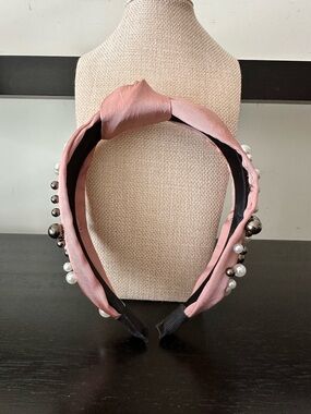 Blush Pink Knotted Headband w/ Faux Pearl & Bead Accents